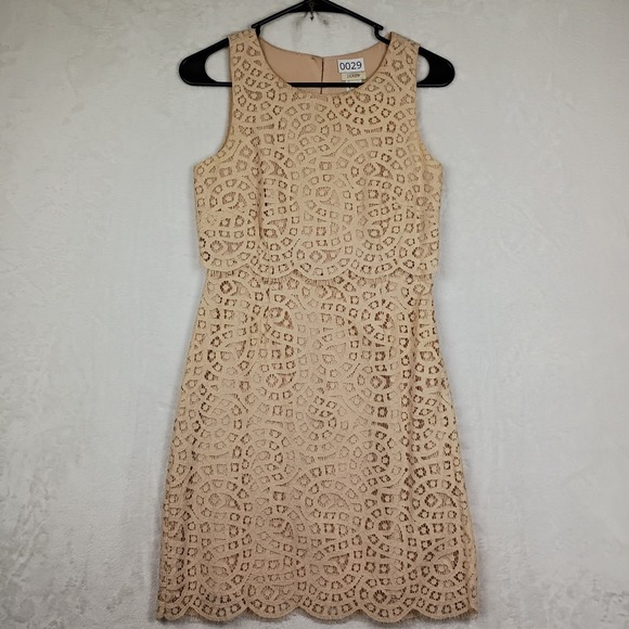 J.Crew Dresses & Skirts - J.Crew Tan Beige Corded Lace Popover‎ Mini Dress Scalloped Hem Sleeveless 00
